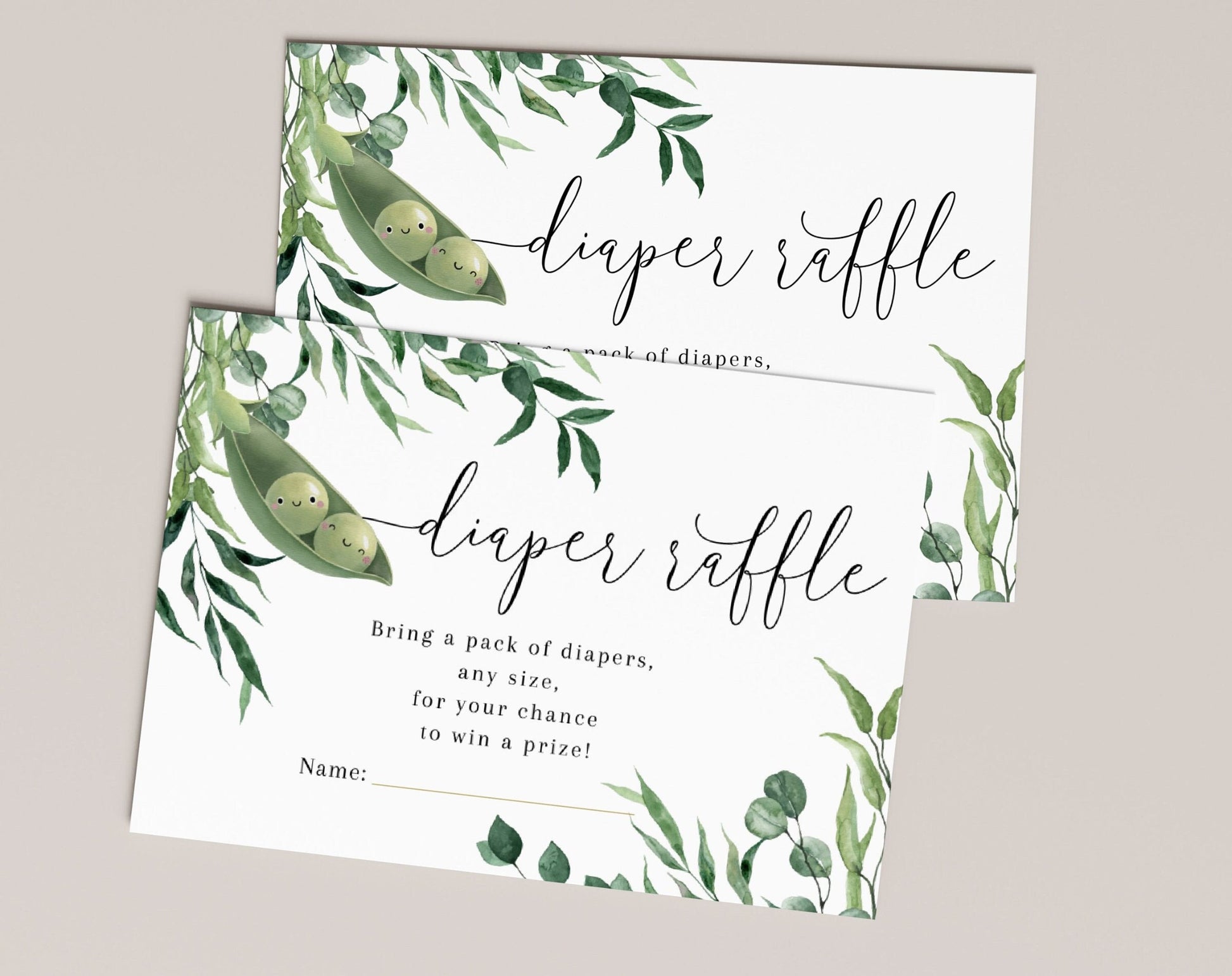 twin and green diaper raffle ticket for baby shower games and guest activities
