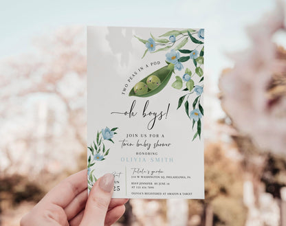 oh boy, twin and green baby shower invite for a personalized celebration