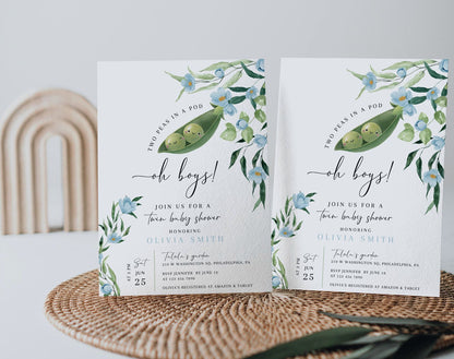 Invitation - Two Peas in a Pod Baby Shower, editable Canva template