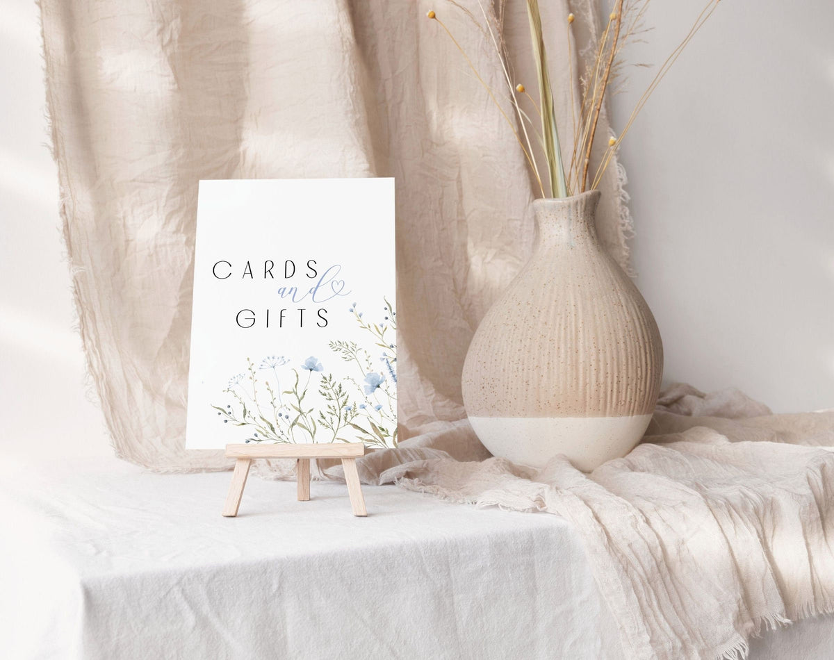 Baby Boy in Bloom blue wildflower cards and gifts sign ready-to-print digital file
