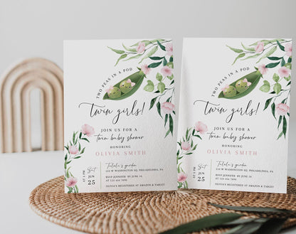 Invitation - Two Peas in a Pod Baby Shower, editable Canva template