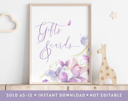 Butterfly Baby Shower Cards and Gifts Sign for baby shower party decor and supplies