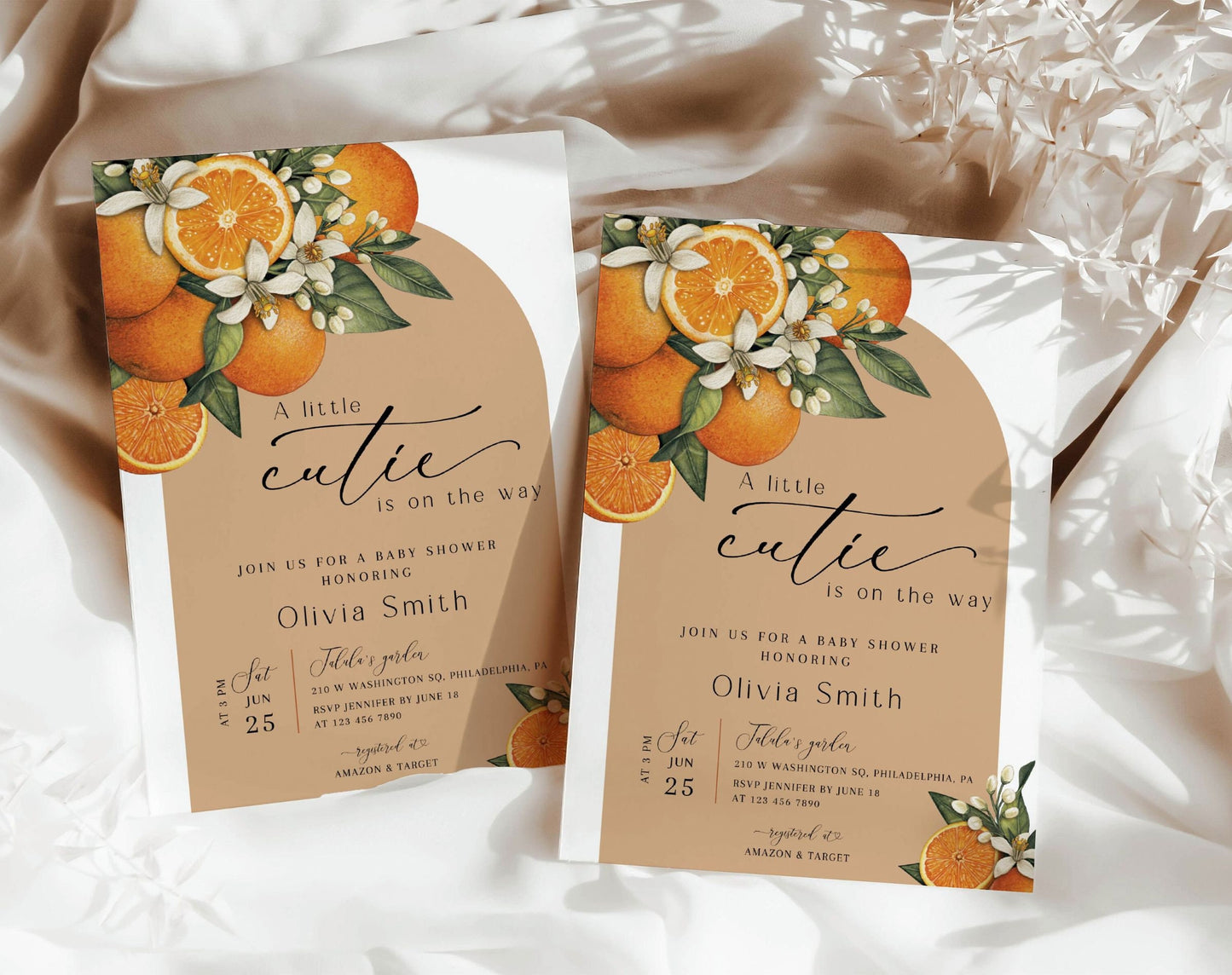 citrus, boho and floral baby shower invite for a personalized celebration