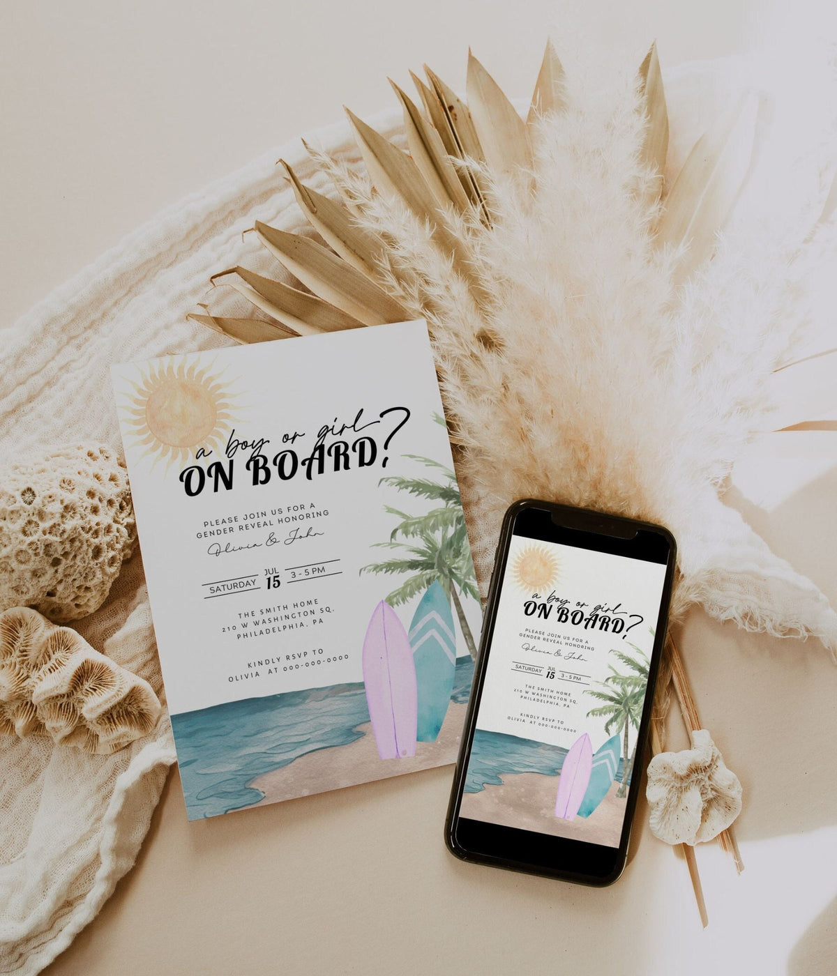 Gender Reveal Invitation for gender reveal guests and party details