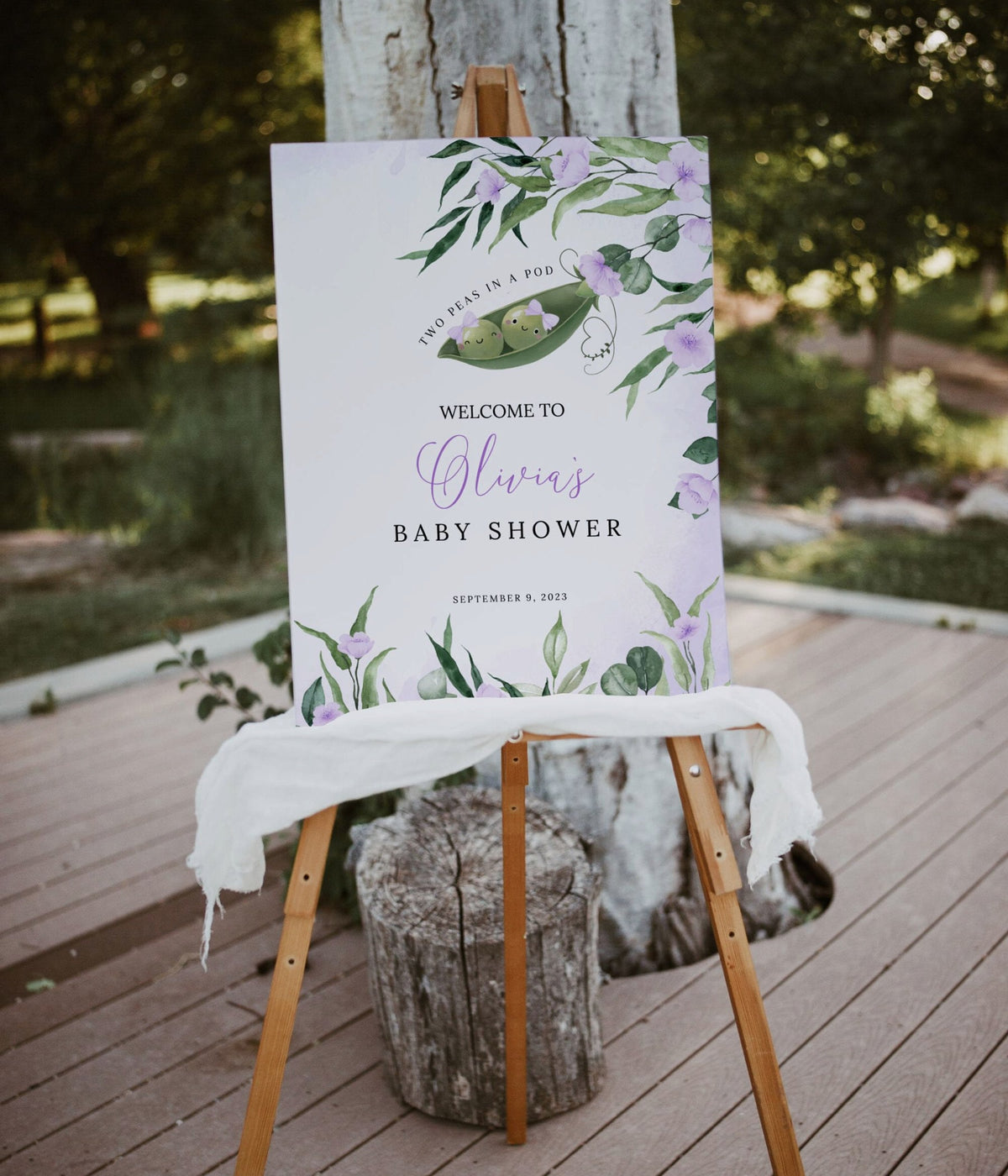 twin, floral and green baby shower welcome sign printable for a themed celebration