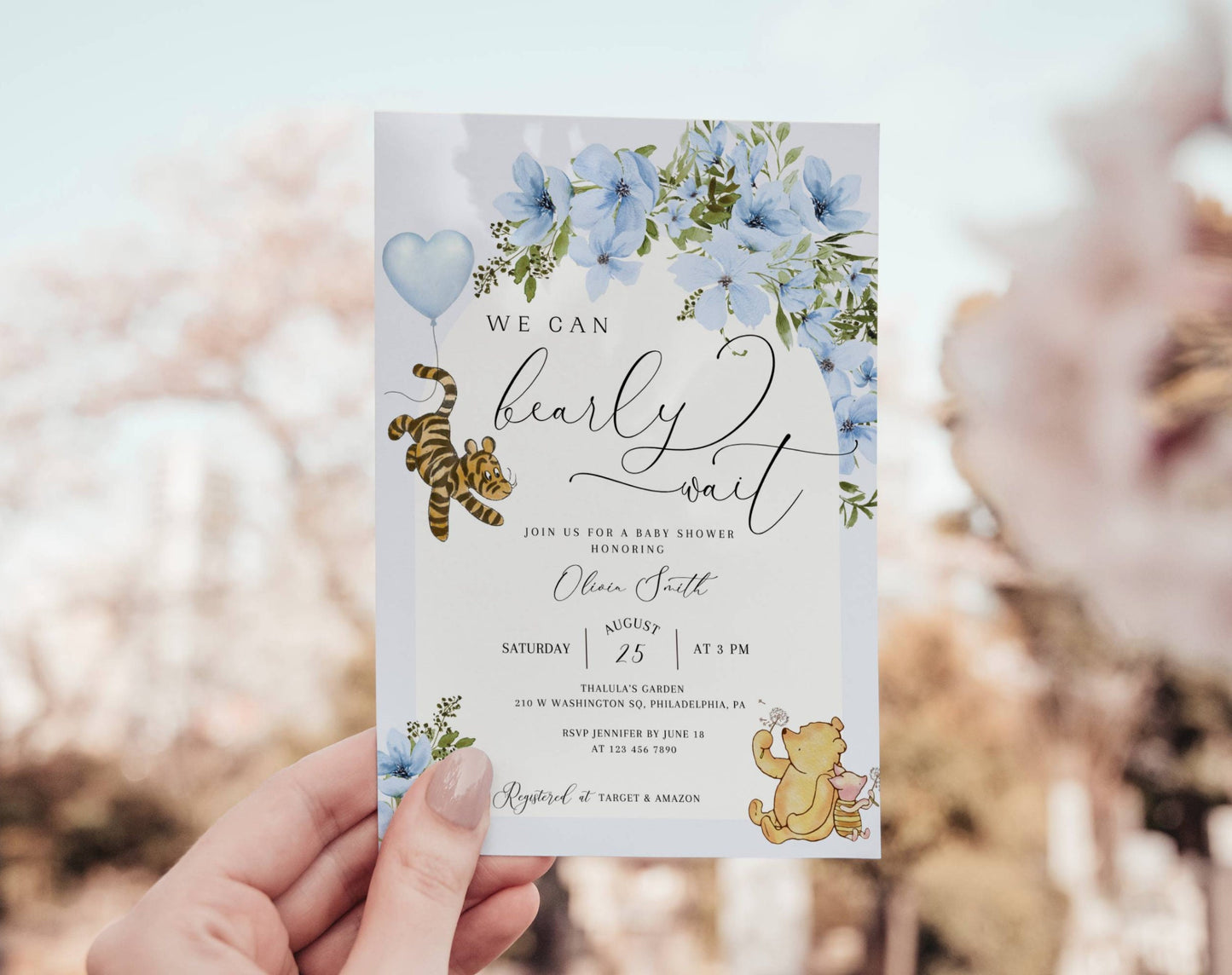 teddy bear, floral and boho baby shower invite for a personalized celebration
