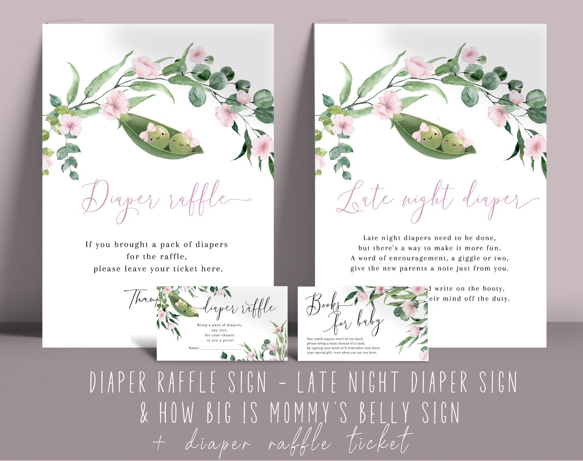 Two Peas Twin Girls Baby Shower Game Bundle, editable Canva template
