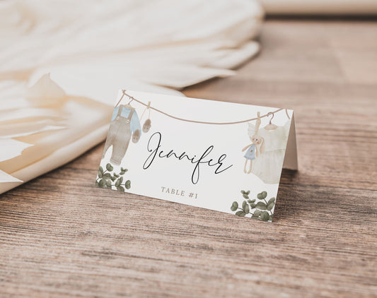 Gender Reveal Place Cards for gender reveal party decor and supplies