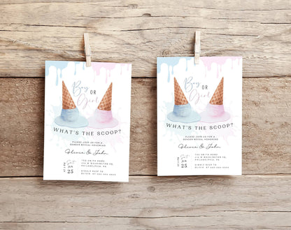 blue and pink gender reveal invite for a personalized celebration
