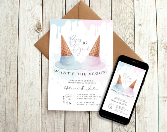 Gender Reveal Invitation for gender reveal guests and party details