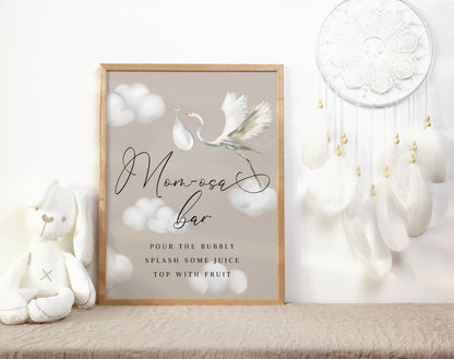 Boho stork and clouds baby shower mimosa bar sign ready-to-print digital file