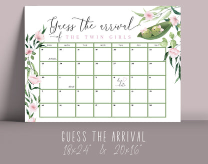 Two Peas Twin Girls Baby Shower Game Bundle, editable Canva template