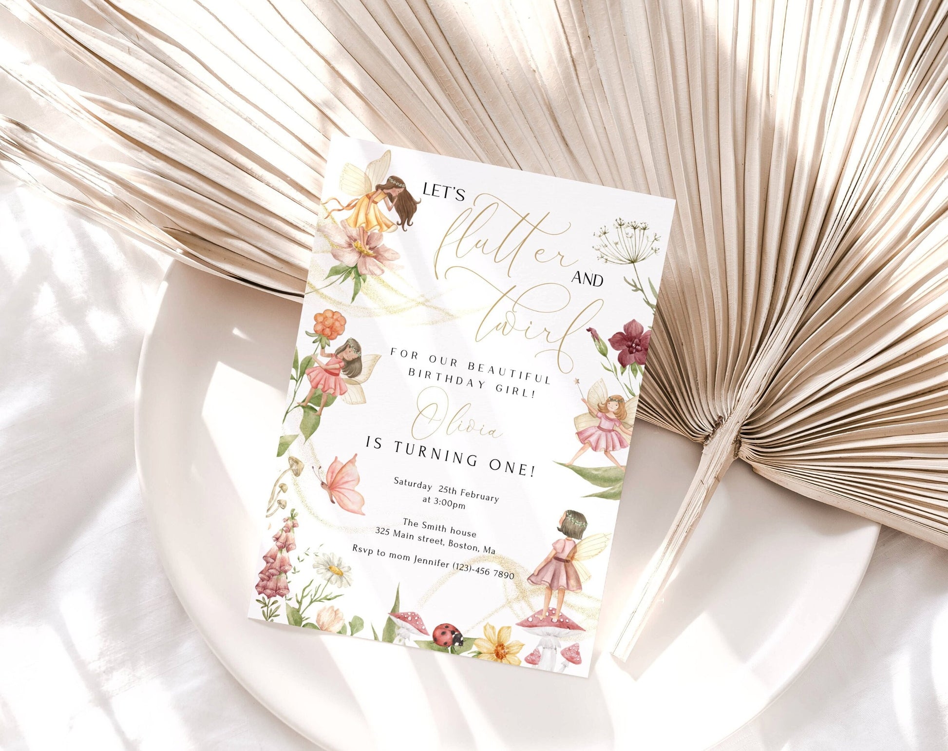 Fairy 1st Birthday Invitation for 1st birthday guests and party details