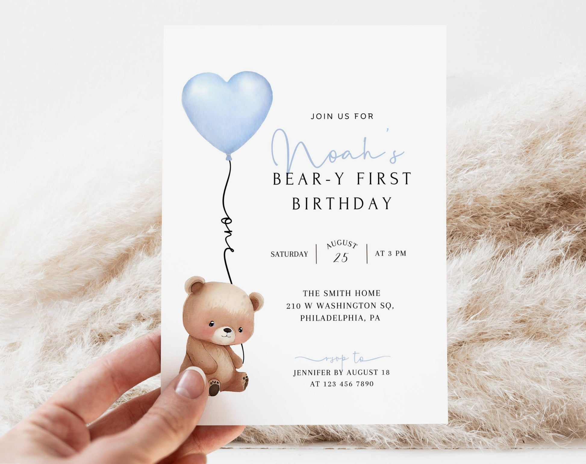 Editable Canva 1st birthday boy invite to print or send digitally
