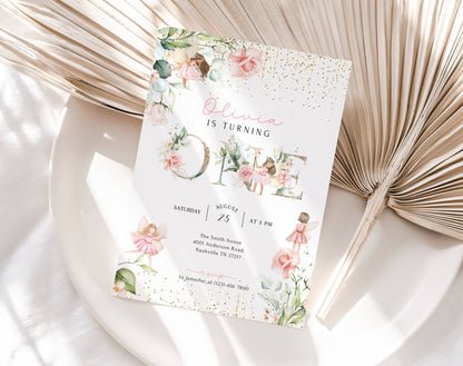 Invitation - Fairy 1st Birthday, editable Canva template