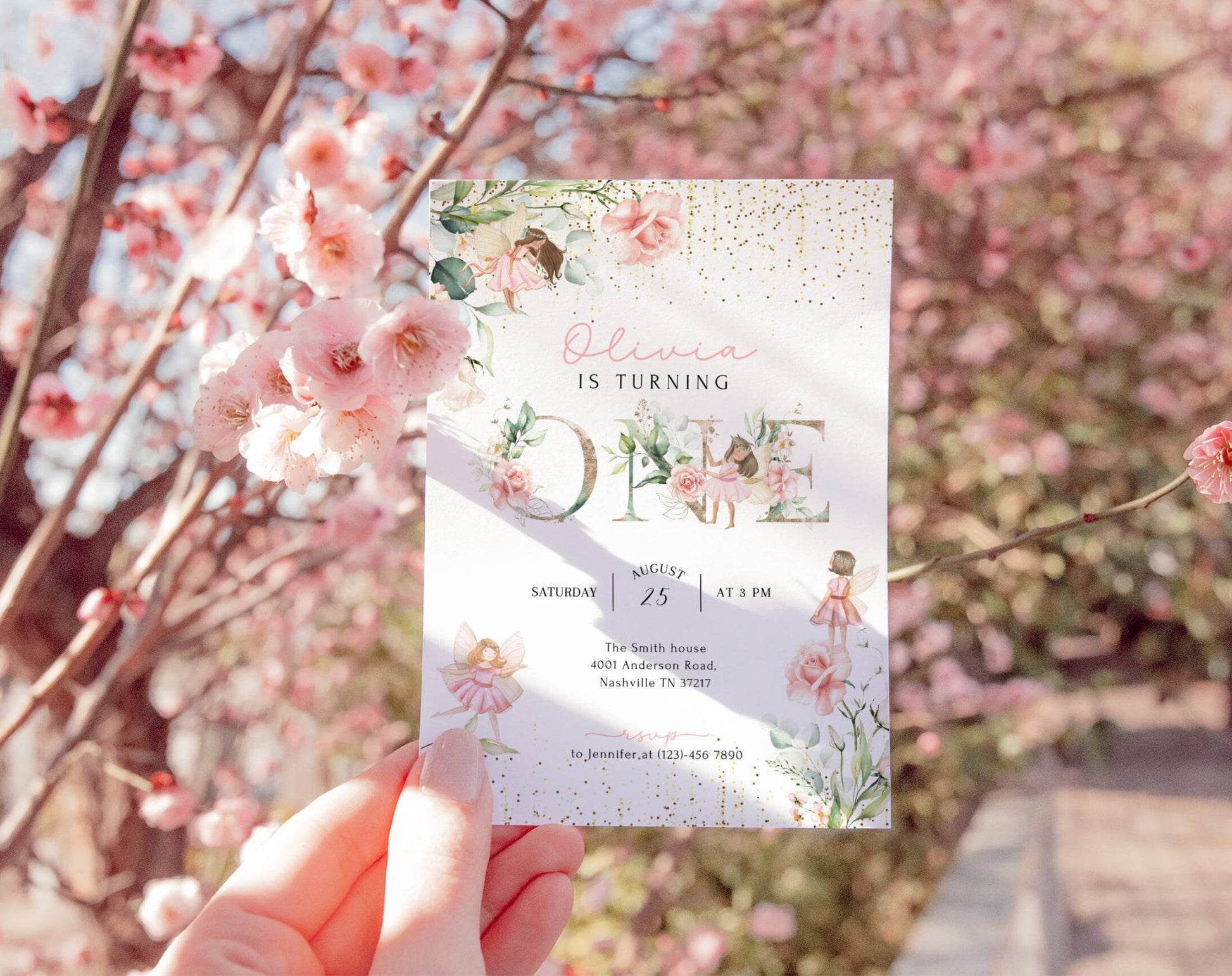 Editable Canva 1st birthday invite to print or send digitally