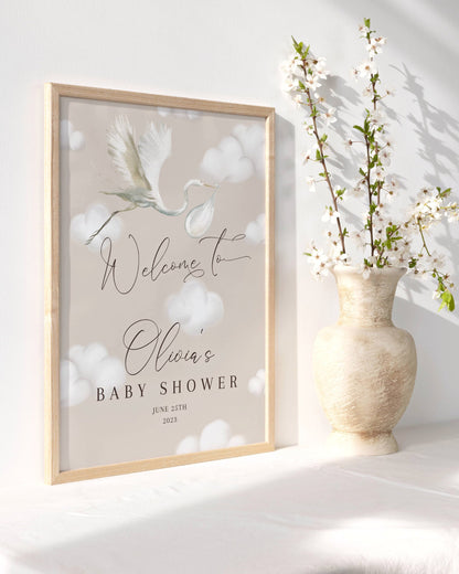 We're on Cloud 9 stork and clouds baby shower welcome sign digital download details