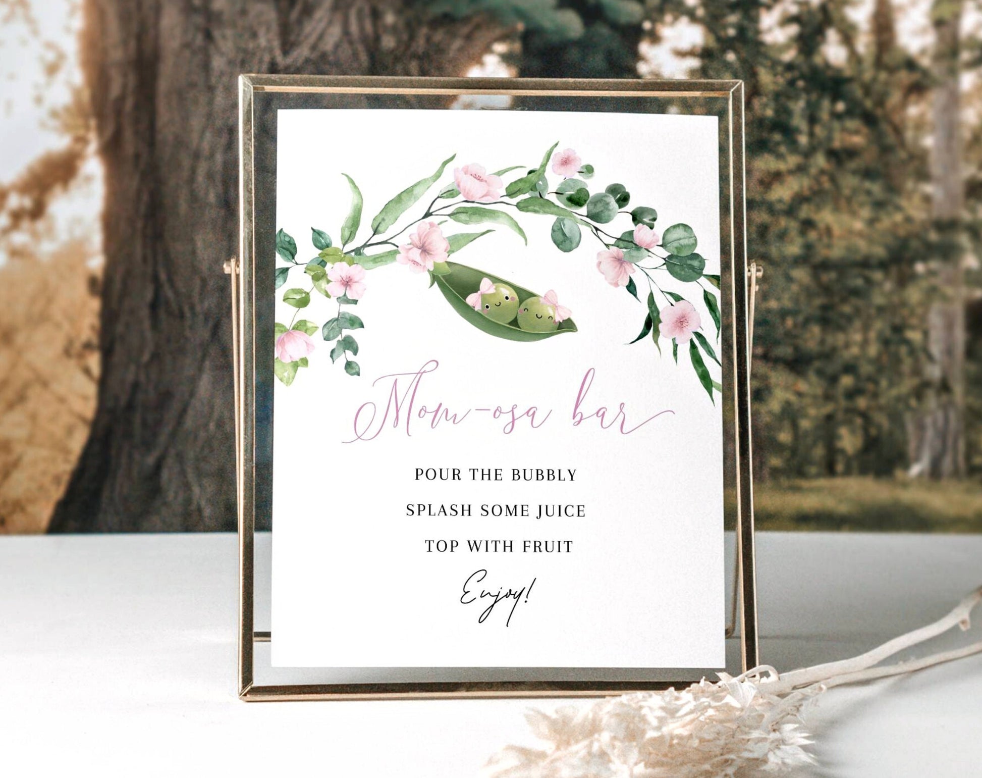 Two Peas in a Pod Baby Shower Mimosa Bar Sign for baby shower party decor and supplies