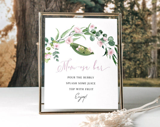 Two Peas in a Pod Baby Shower Mimosa Bar Sign for baby shower party decor and supplies