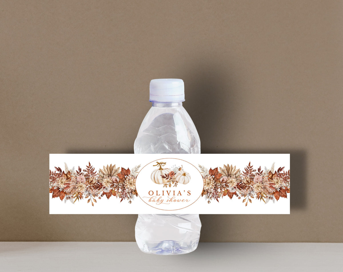 Little Pumpkin baby shower water bottle label printable design preview