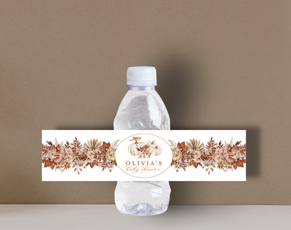 Little Pumpkin baby shower water bottle label printable design preview