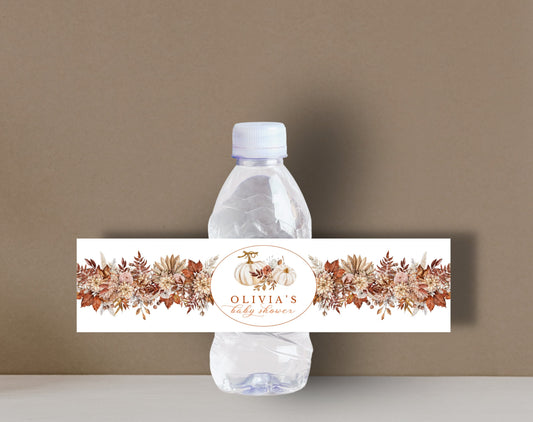 Little Pumpkin baby shower water bottle label printable design preview