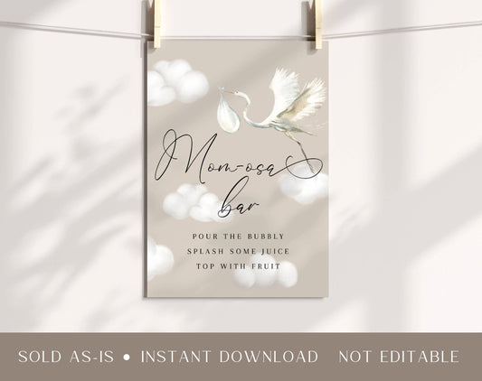 Boho stork and clouds baby shower mimosa bar sign