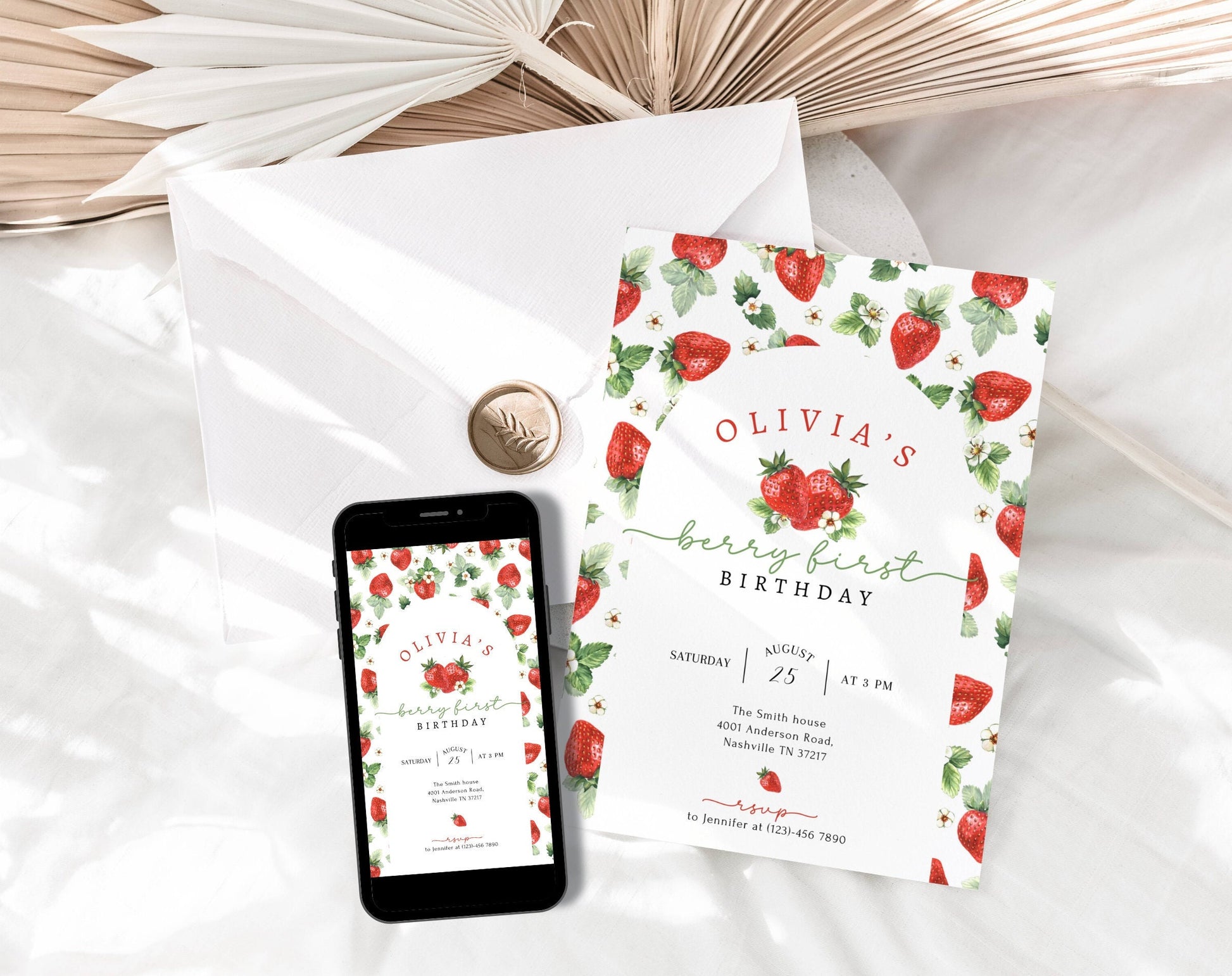 Berry Sweet 1st Birthday Invitation for 1st birthday guests and party details