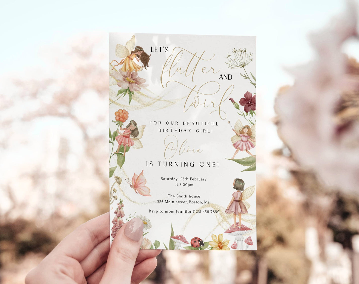 1st birthday, floral, boho and gold 1st birthday invite for a personalized celebration