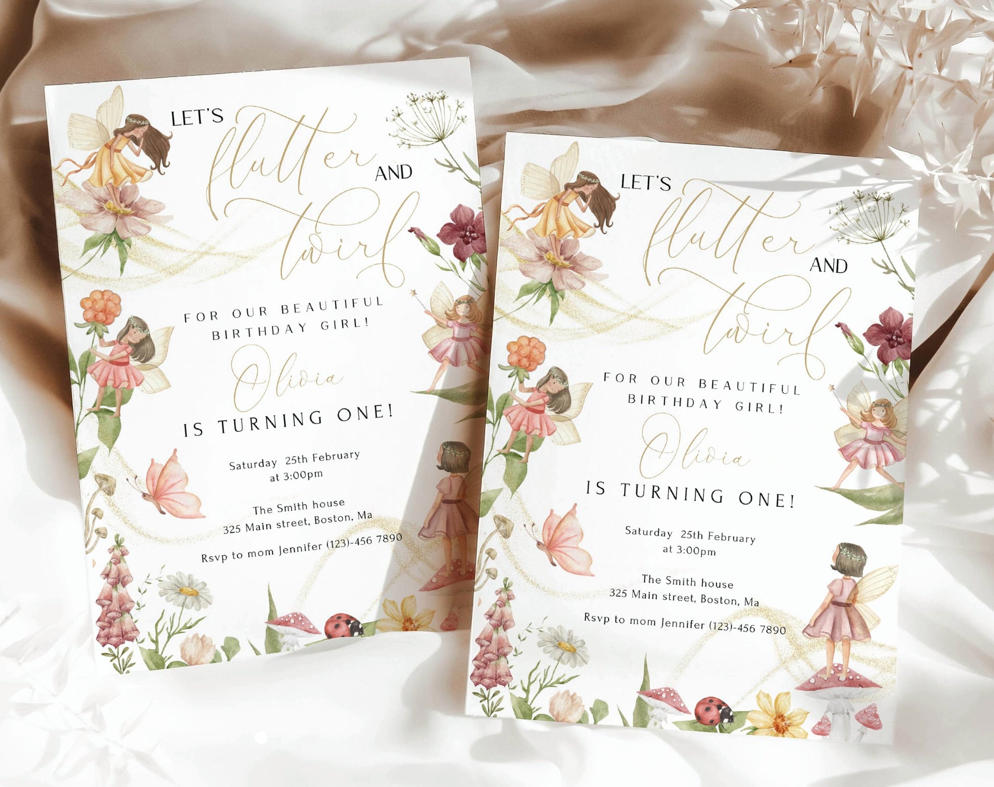 Invitation - Fairy 1st Birthday, editable Canva template