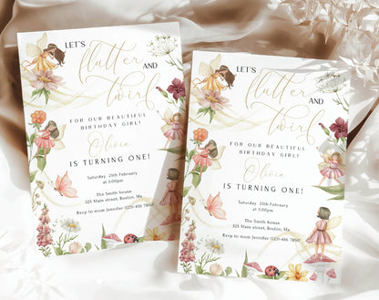 Invitation - Fairy 1st Birthday, editable Canva template