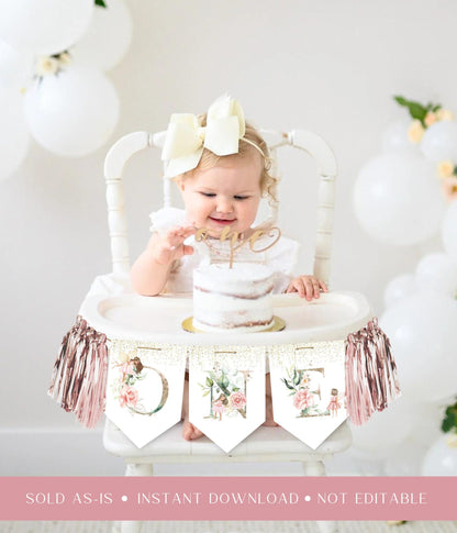 Fairy 1st Birthday Printable Sign for 1st birthday party decor and supplies