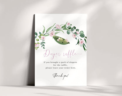 twin, floral and pink diaper raffle tickets and sign for baby shower games