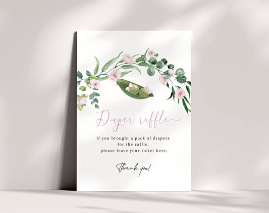 twin, floral and pink diaper raffle tickets and sign for baby shower games
