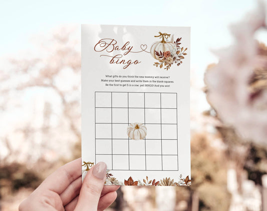 floral and boho baby bingo game template for a personalized baby shower
