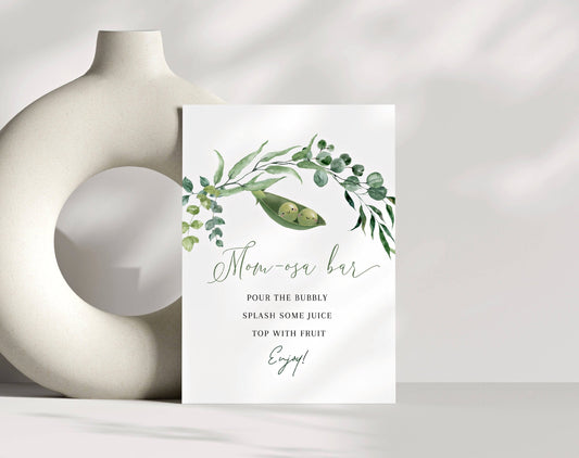 Two Peas in a Pod Baby Shower Mimosa Bar Sign for baby shower party decor and supplies