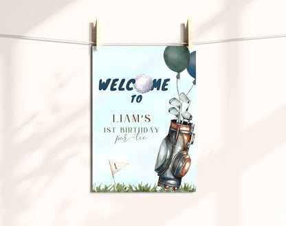 golf 1st birthday welcome sign printable for a themed celebration