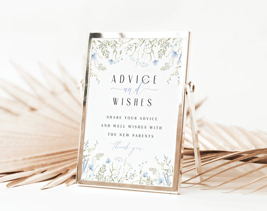 Baby Boy in Bloom advice and wishes sign and cards editable Canva template