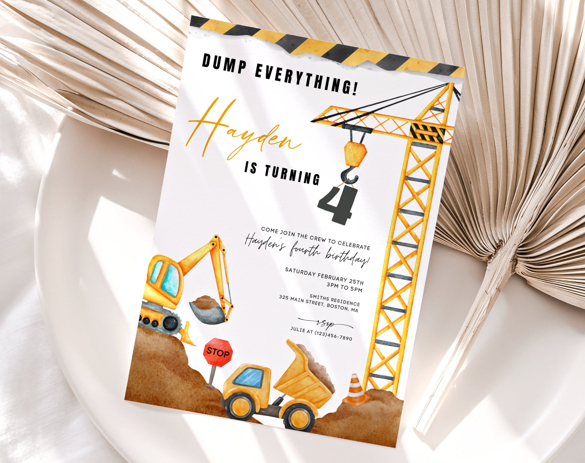Construction Birthday Boy Invitation for birthday boy guests and party details