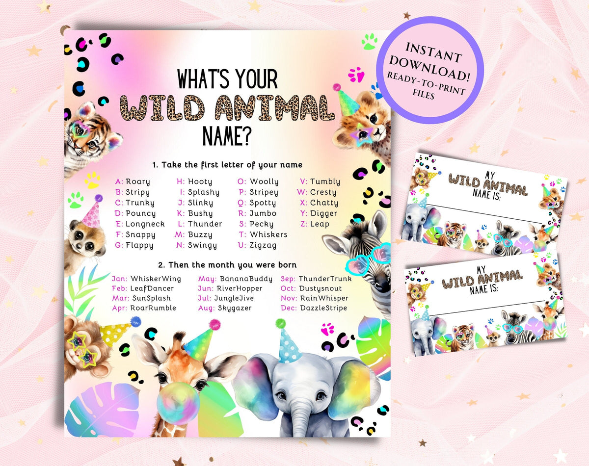 Safari birthday What's Your Animal Name game sign