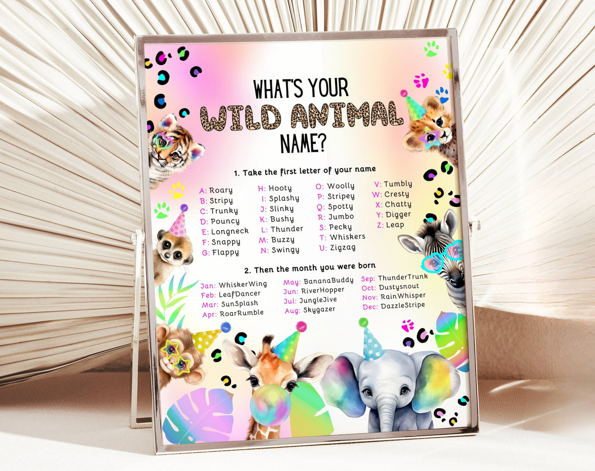 Safari birthday What's Your Animal Name game sign ready-to-print digital file