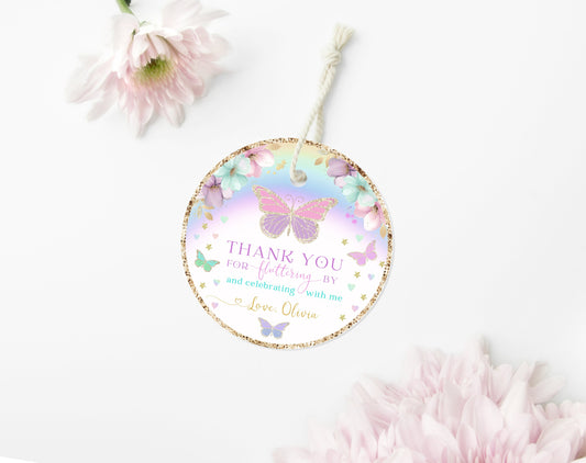 floral and pink butterfly birthday favor tag template for printable party favors