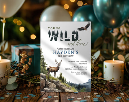 Woodland Birthday Boy Invitation for birthday boy guests and party details