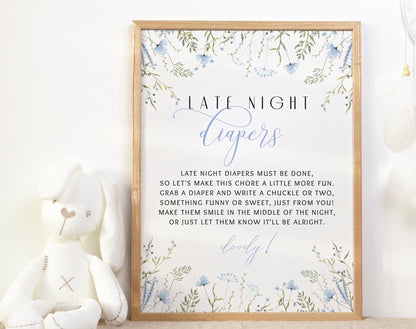 Baby Shower Late Night Diapers Sign - Baby in Bloom for baby shower party decor and supplies