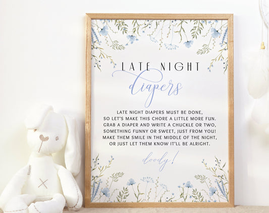 Baby Shower Late Night Diapers Sign - Baby in Bloom for baby shower party decor and supplies