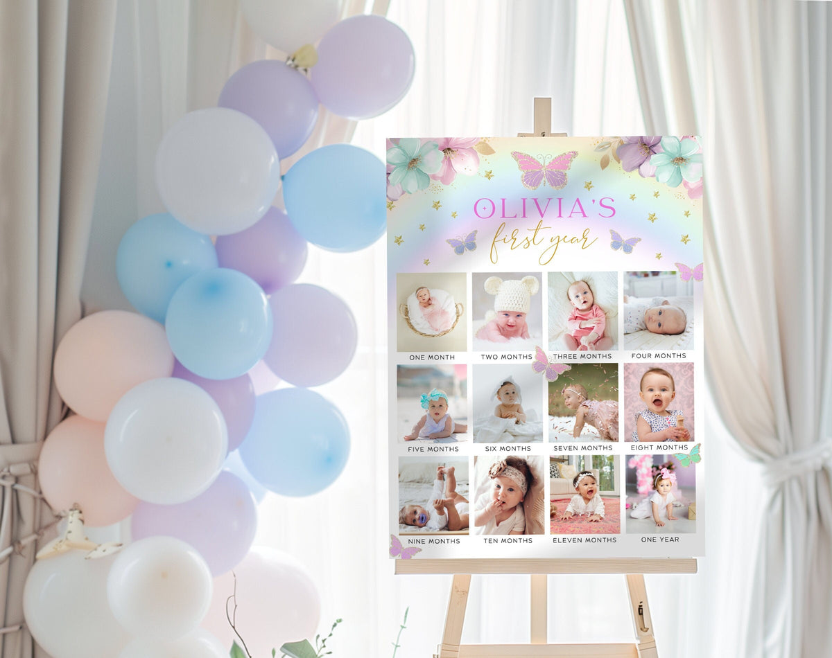 Butterfly Birthday Milestone Board for birthday party decor and supplies