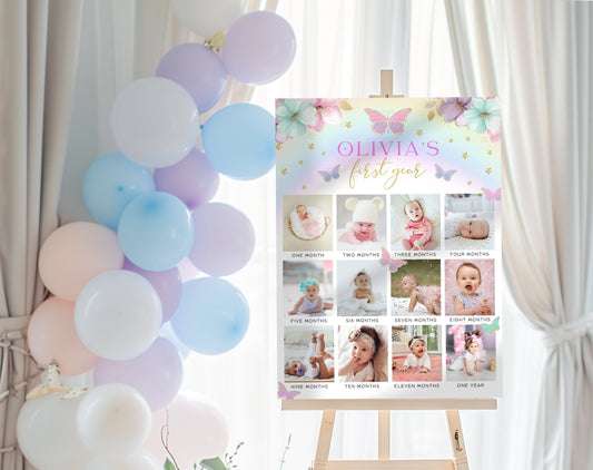 Butterfly Birthday Milestone Board for birthday party decor and supplies