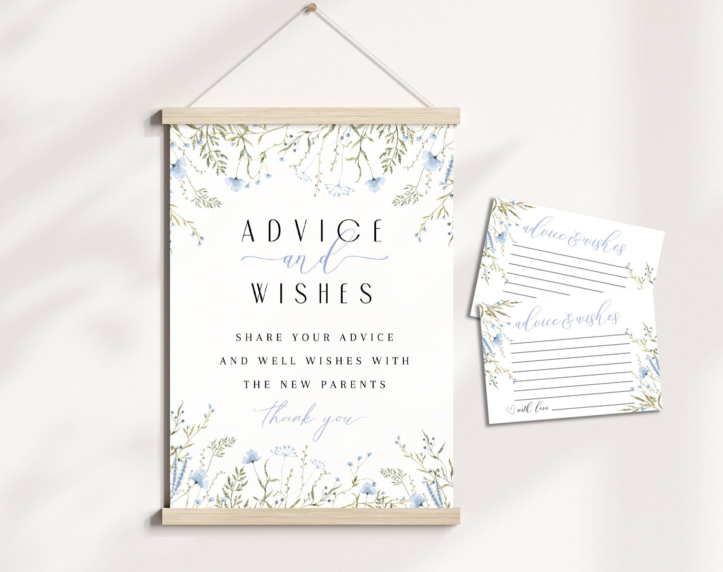 Baby Boy in Bloom advice and wishes sign and cards