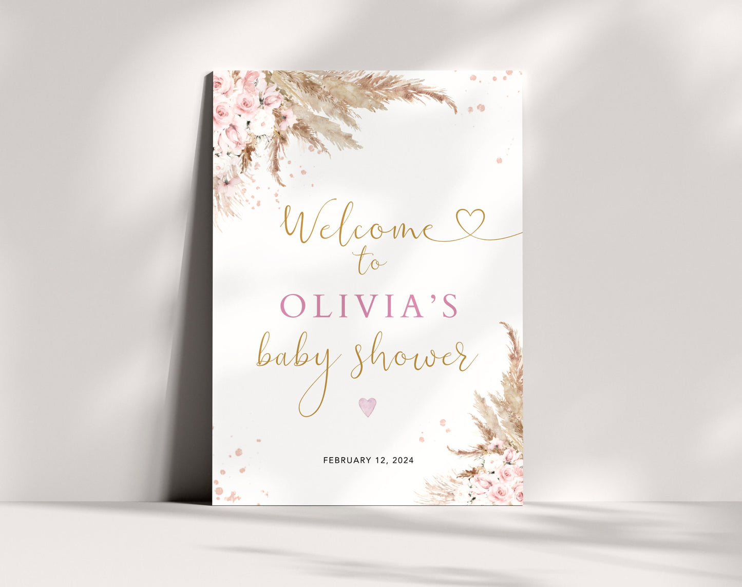 boho, floral and pink baby shower welcome sign printable for a themed celebration