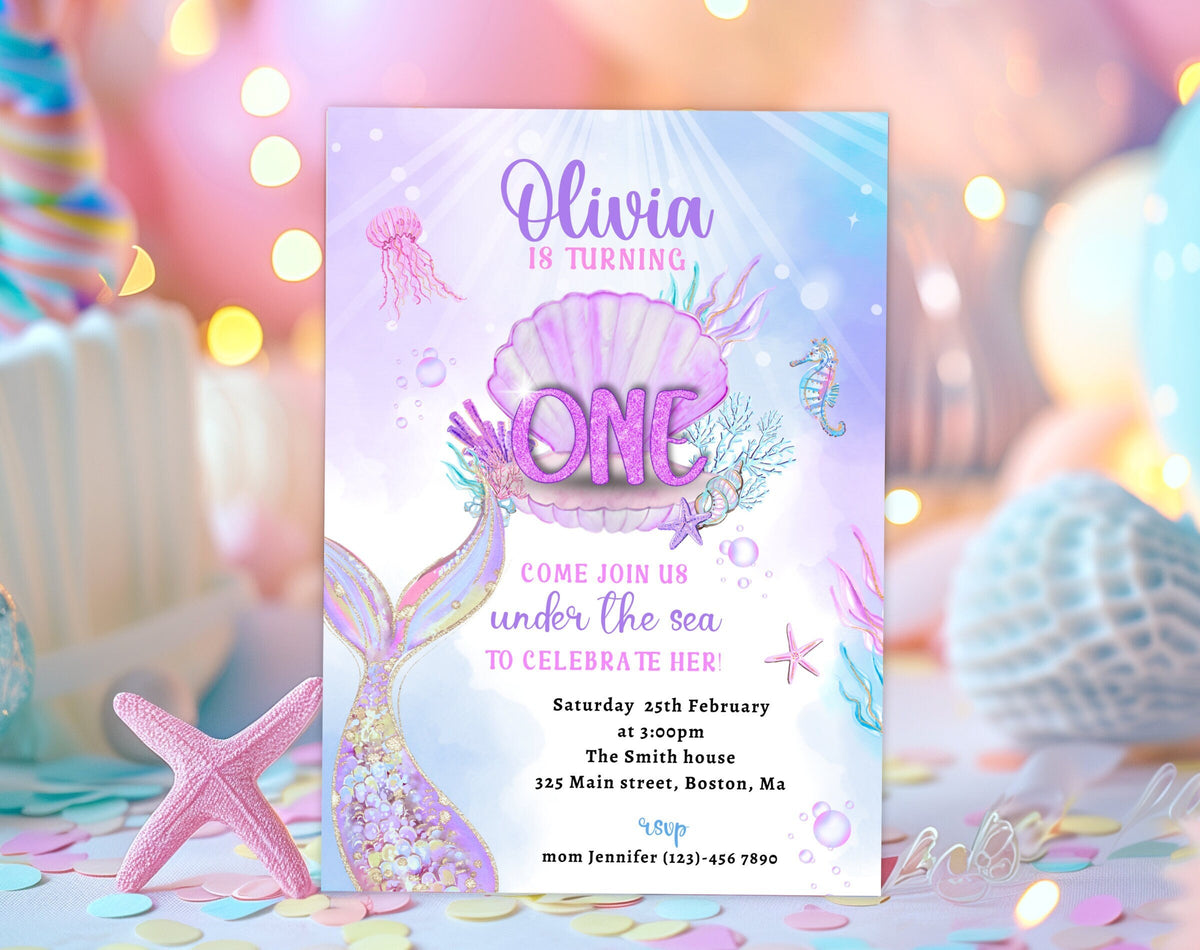 Under the Sea mermaid 1st birthday invitation